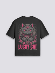 Camiseta maneki neko gato de la suerte estampado japonés oversize