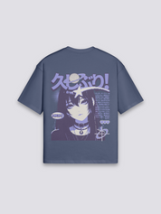 Camiseta manga shōjo azul marino estampado japonés oversize