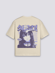 Camiseta manga shōjo beige estampado japonés oversize
