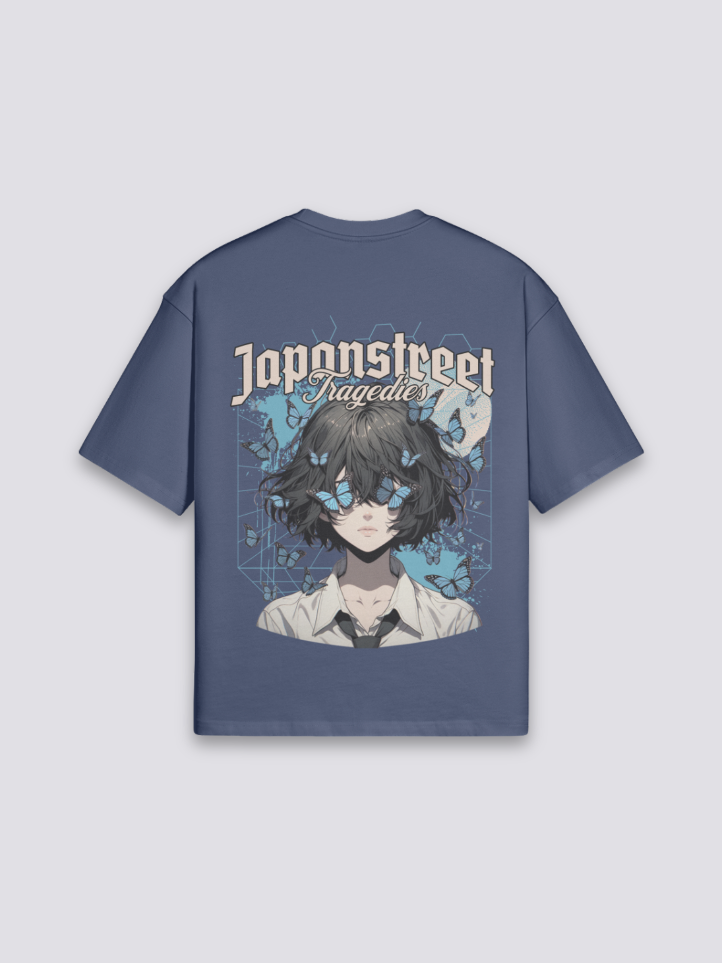 Camiseta mariposa japonesa azul marino estampado japonés oversize