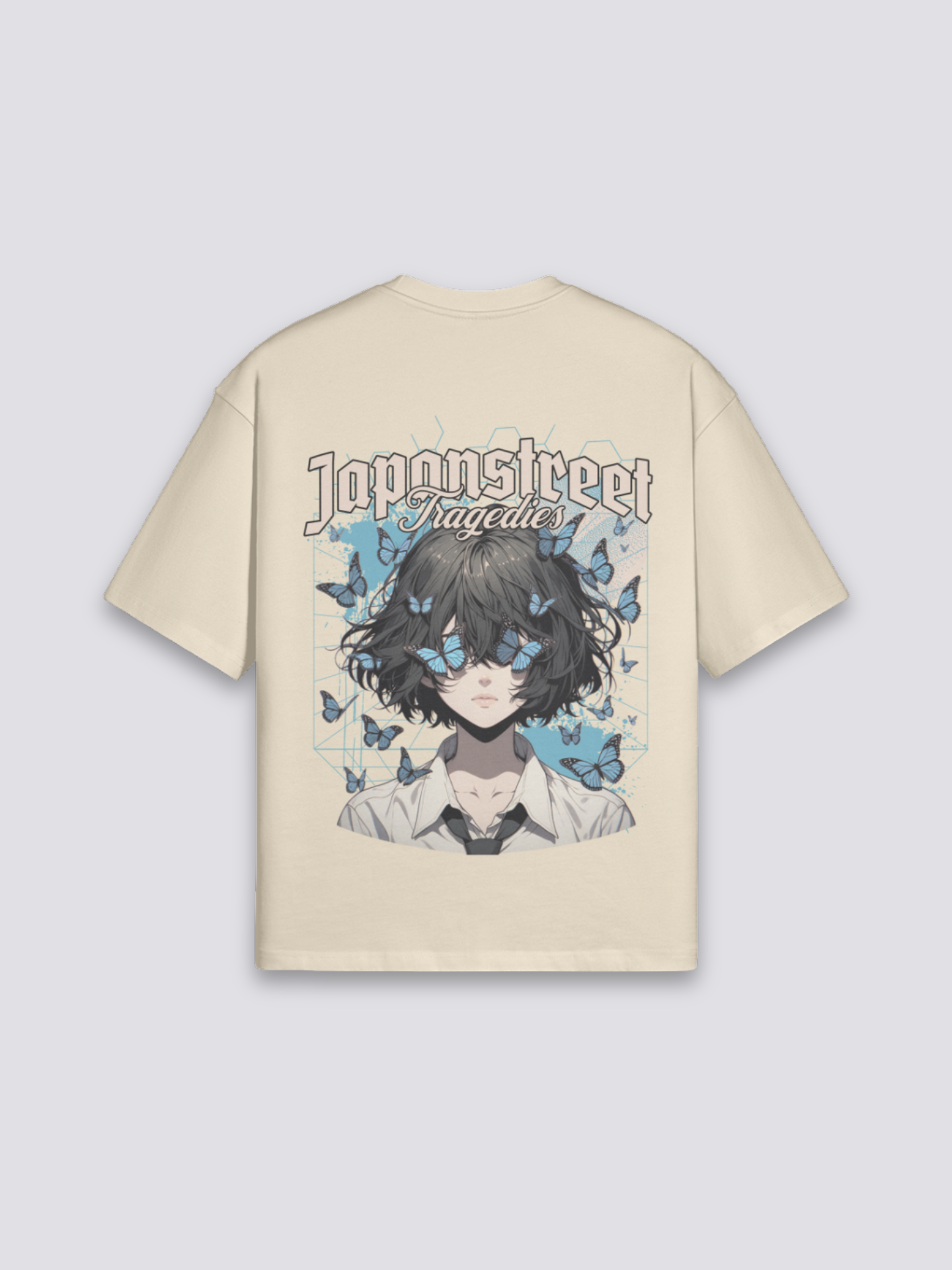 Camiseta mariposa japonesa beige estampado japonés oversize