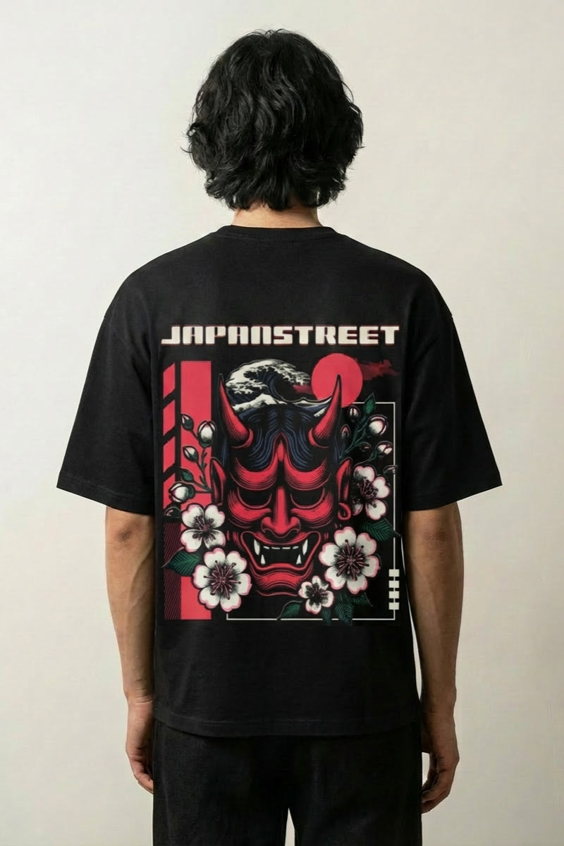 Camiseta Oni máscara hannya estampado japonés oversize Ropa Japonesa