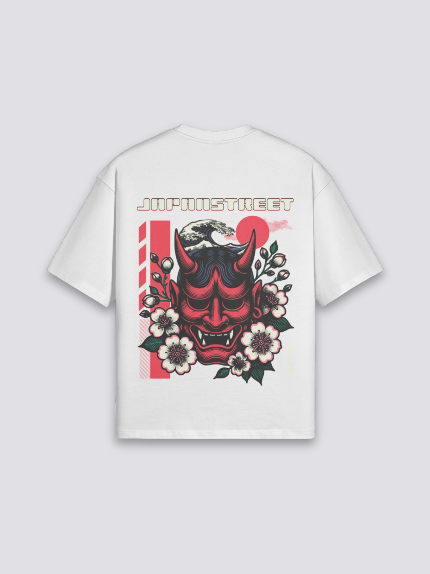Camiseta Oni máscara hannya blanco estampado japonés oversize