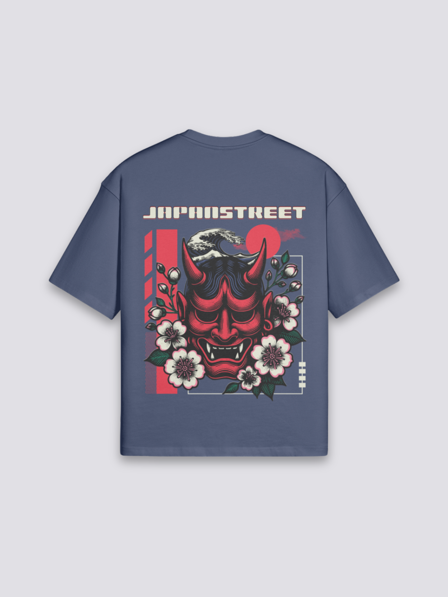 Camiseta Oni máscara hannya azul marino estampado japonés oversize