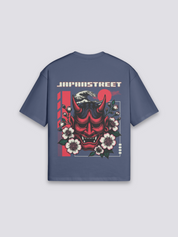 Camiseta Oni máscara hannya azul marino estampado japonés oversize