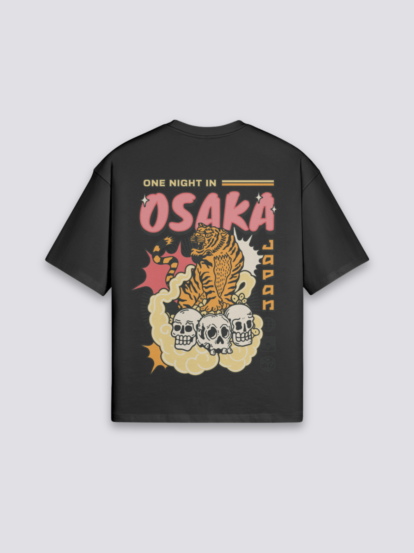 Camiseta Osaka tigre y calavera negro estampado japonés oversize