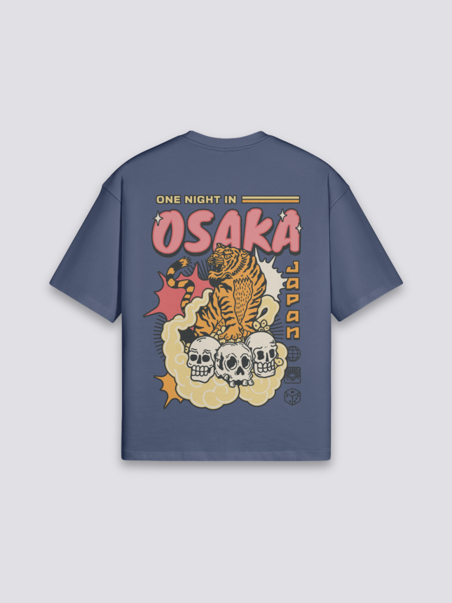Camiseta Osaka tigre y calavera azul marino estampado japonés oversize