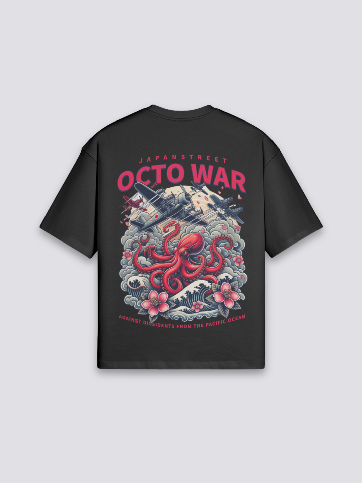 Camiseta pulpo japonés octo war negro estampado japonés oversize