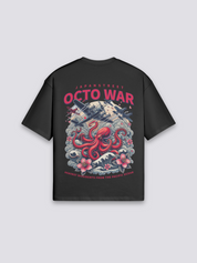 Camiseta pulpo japonés octo war negro estampado japonés oversize