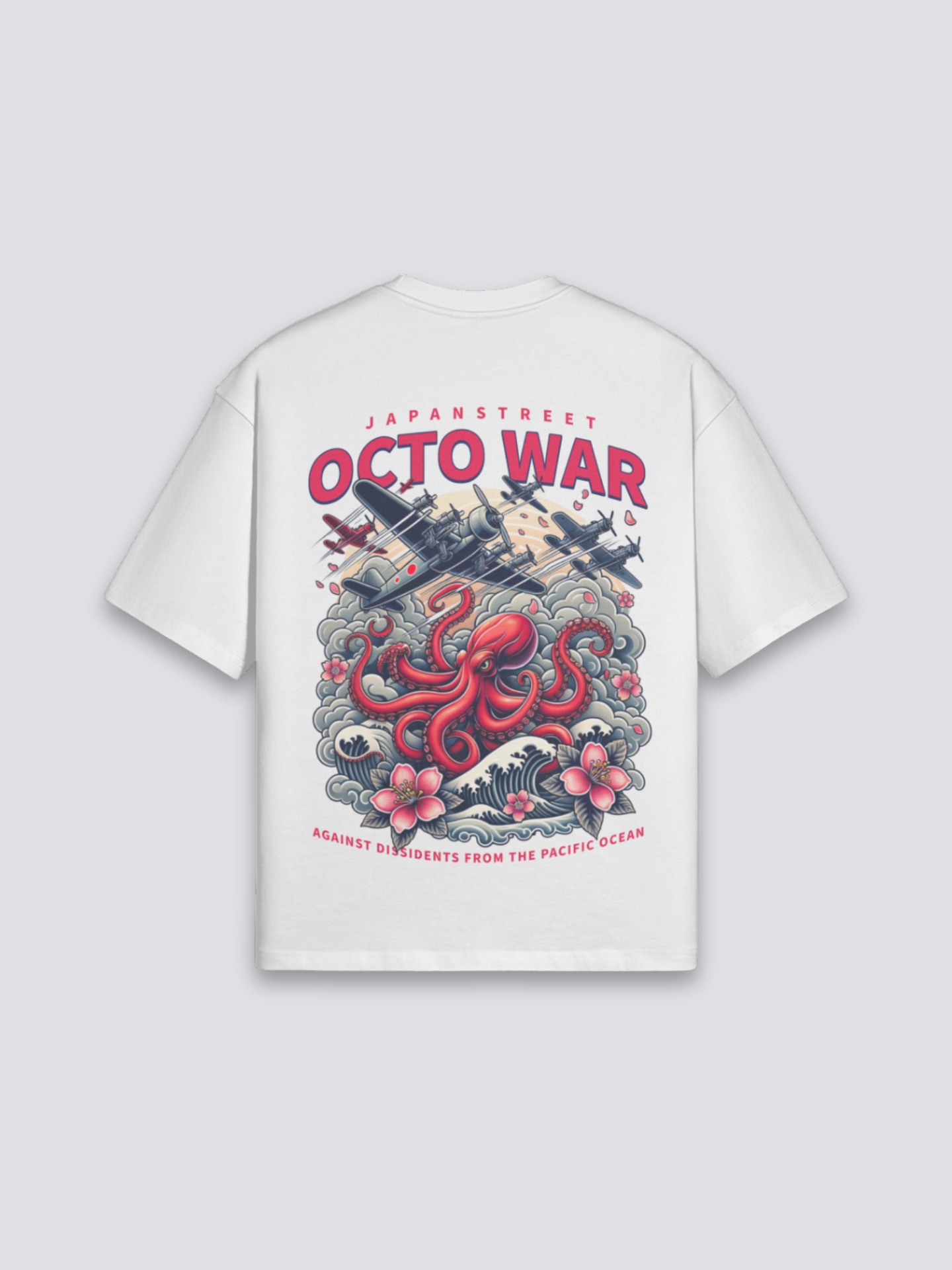 Camiseta pulpo japonés octo war blanco estampado japonés oversize