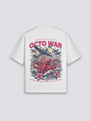 Camiseta pulpo japonés octo war blanco estampado japonés oversize