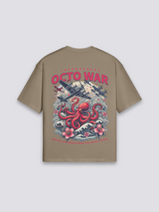 Camiseta pulpo japonés octo war marrón estampado japonés oversize