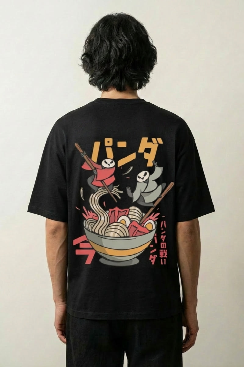Camiseta ramen panda ninja estampado japonés oversize