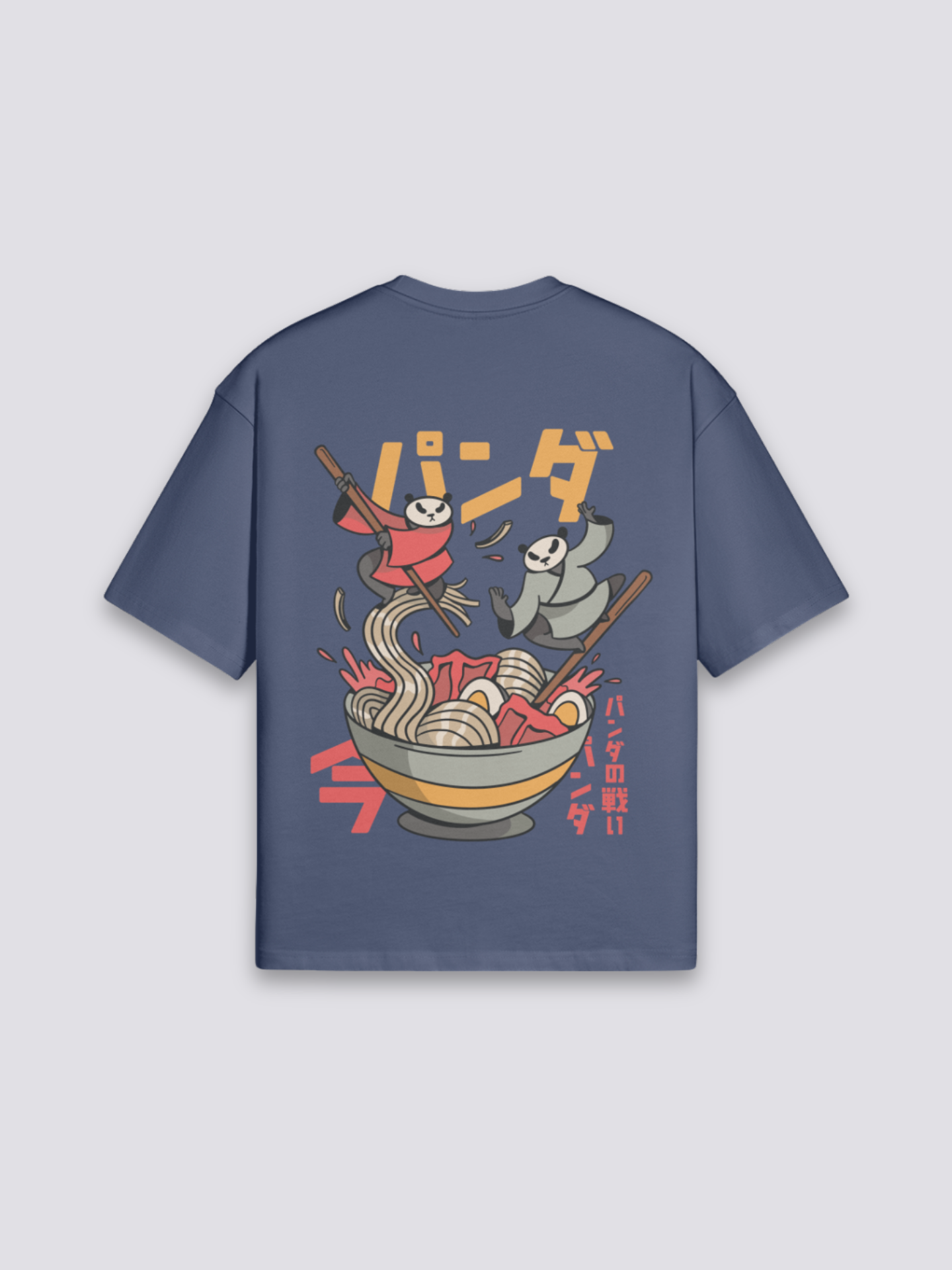 Camiseta ramen panda ninja azul marino estampado japonés oversize