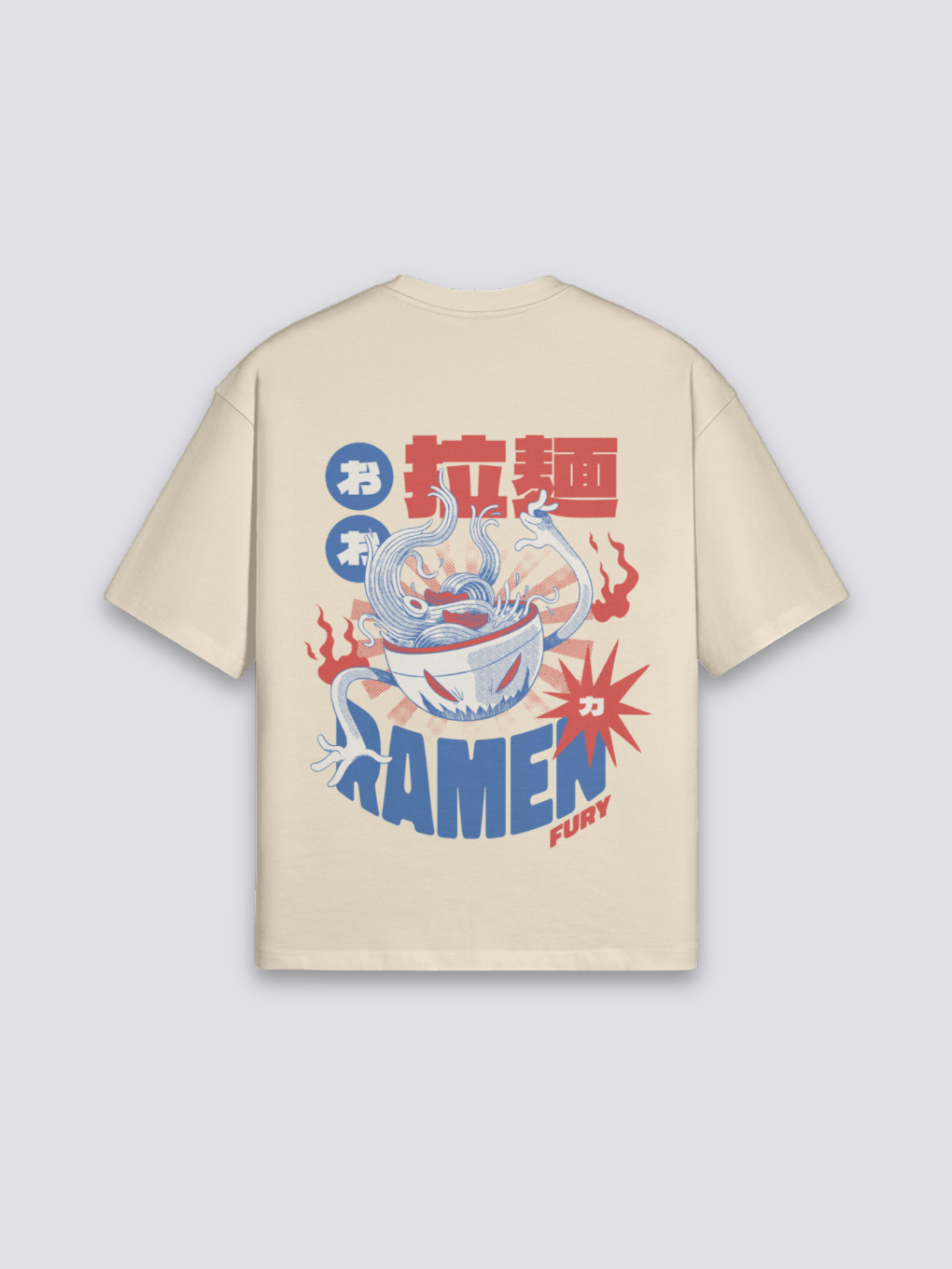 Camiseta ramen fury dragón beige estampado japonés oversize