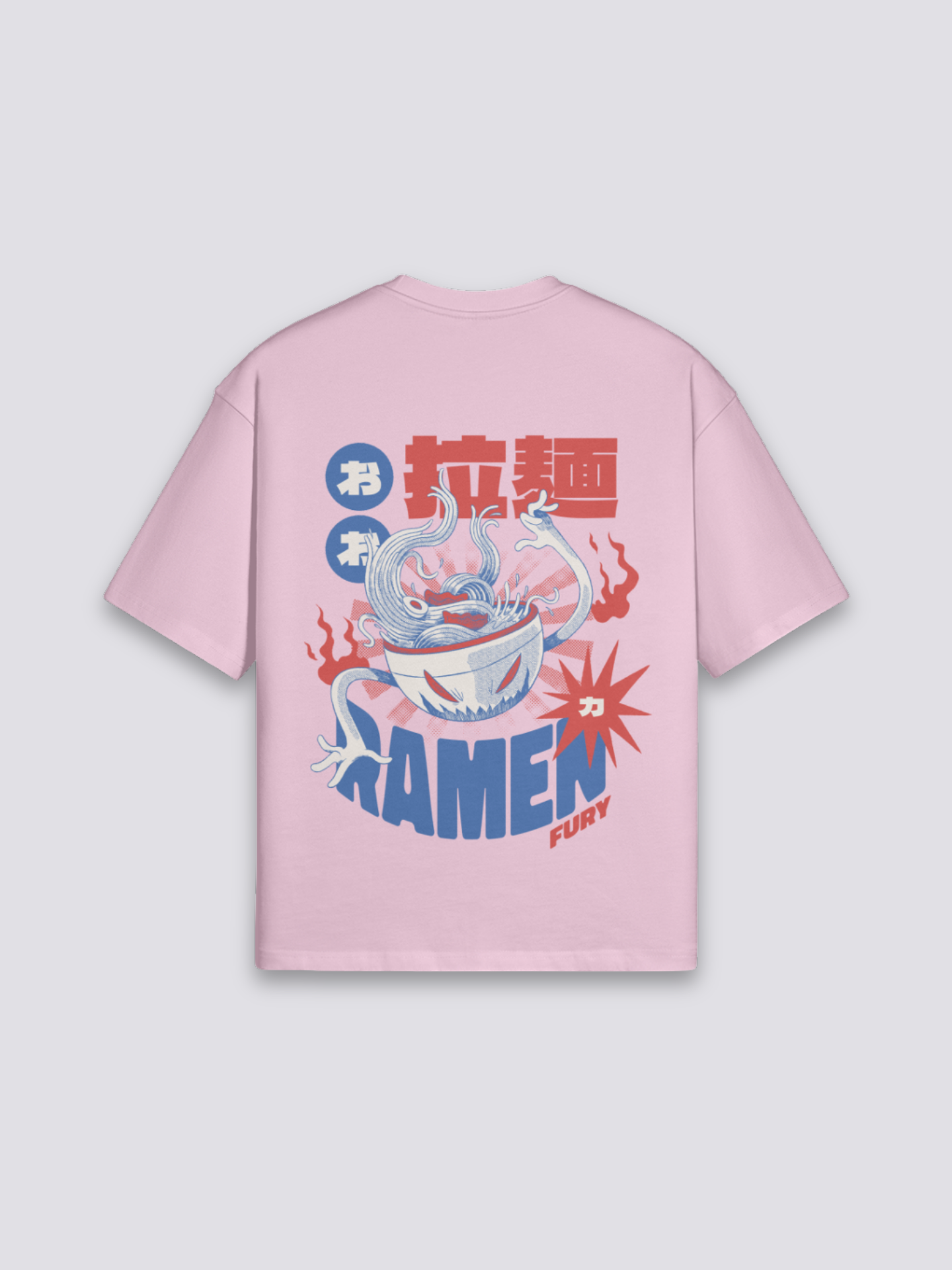 Camiseta ramen fury dragón rosa estampado japonés oversize
