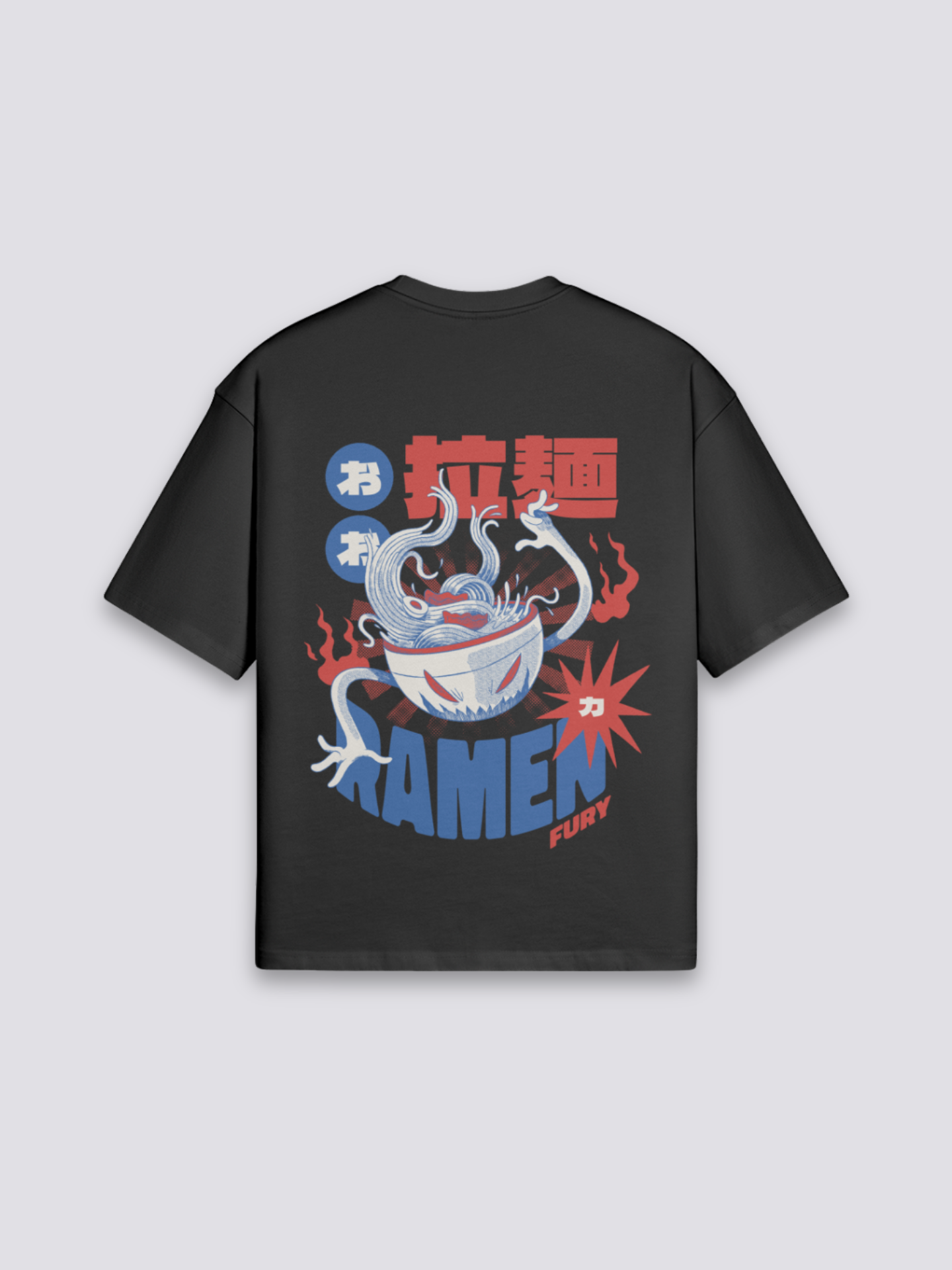 Camiseta ramen fury dragón negro estampado japonés oversize
