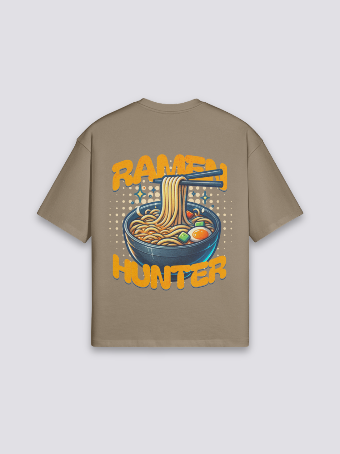 Camiseta noodles ramen hunter marrón estampado japonés oversize