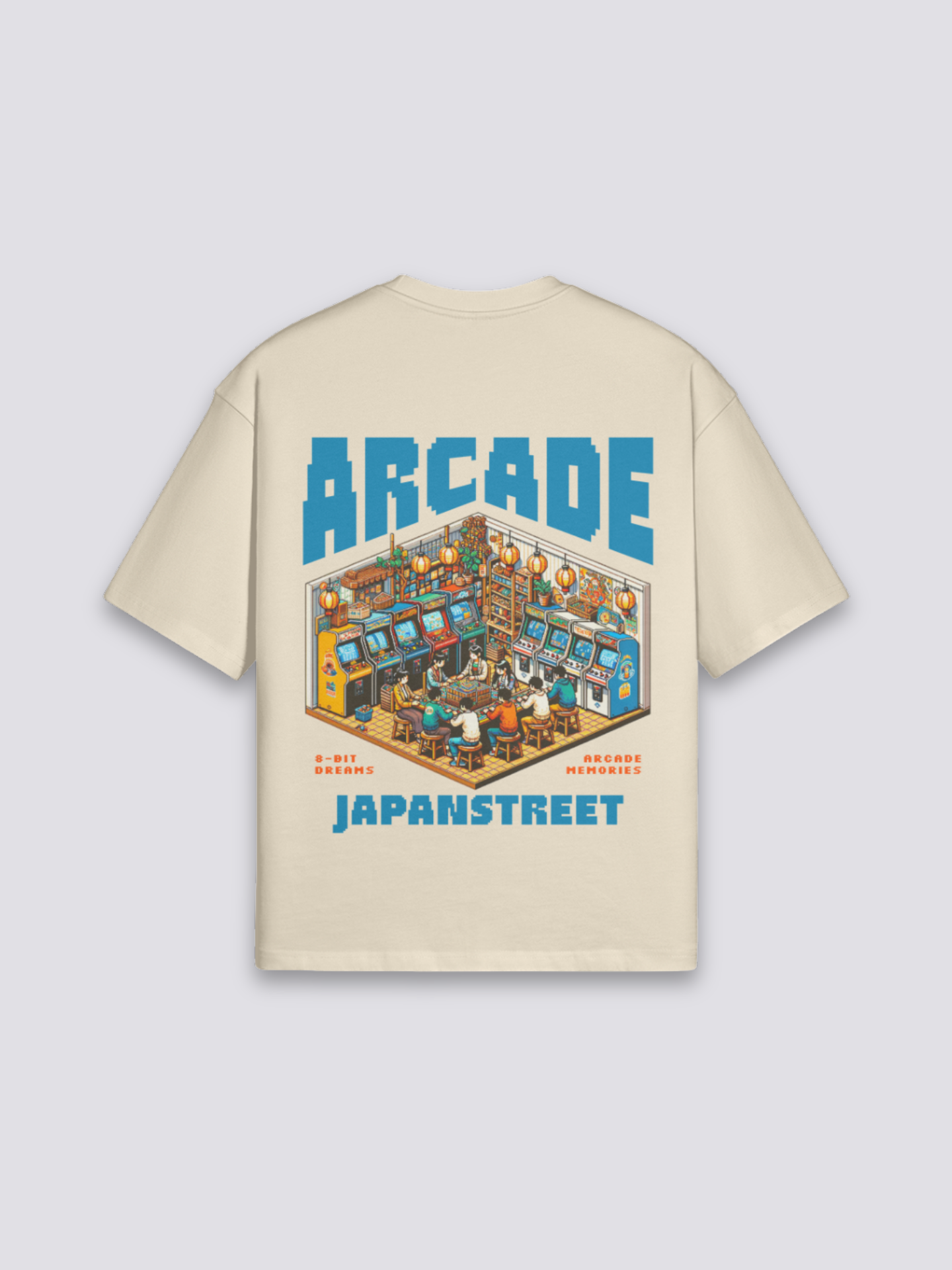 Camiseta retro gaming arcade 8-bit beige estampado japonés oversize