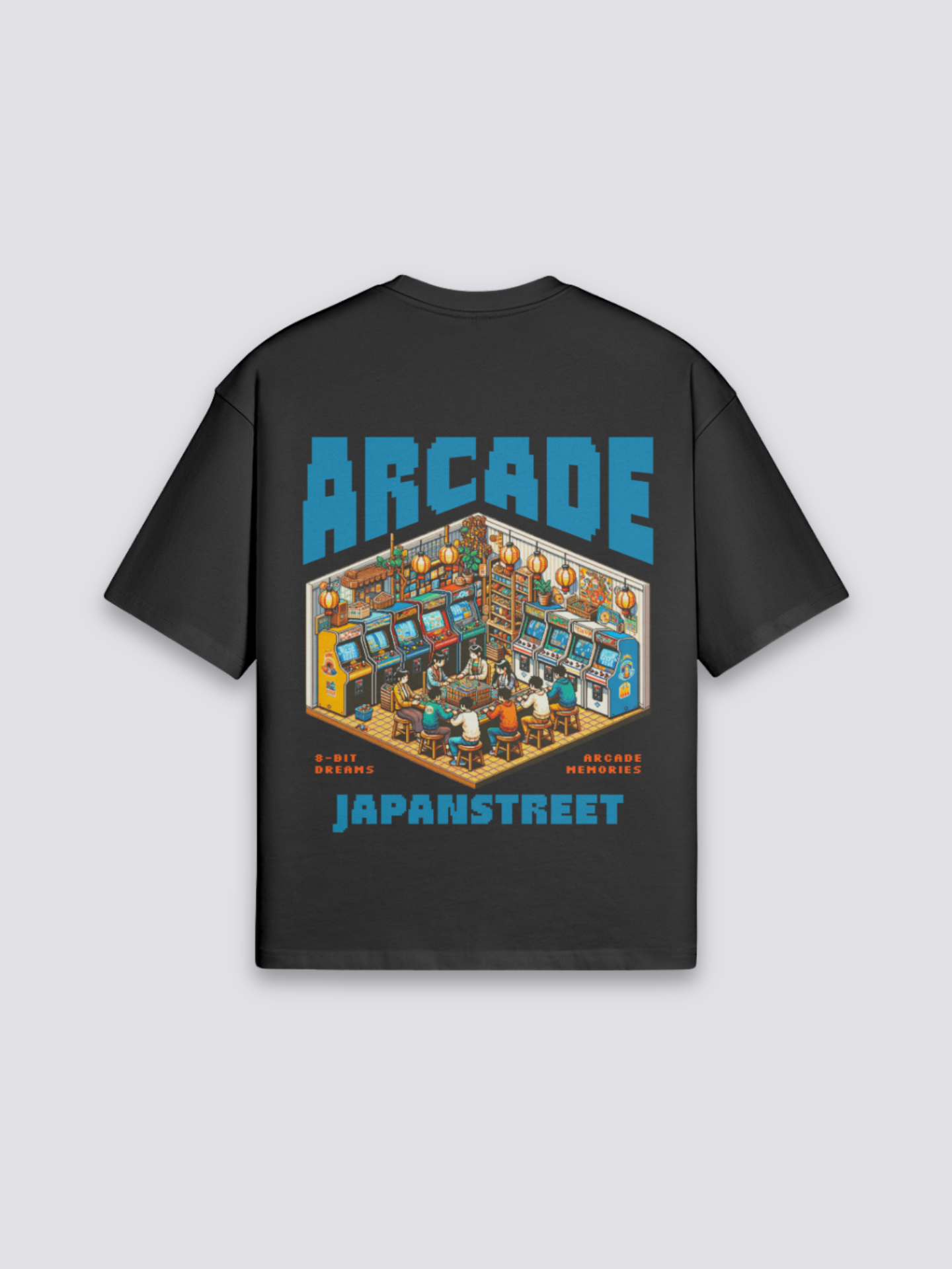 Camiseta retro gaming arcade 8-bit negro estampado japonés oversize