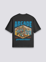 Camiseta retro gaming arcade 8-bit negro estampado japonés oversize