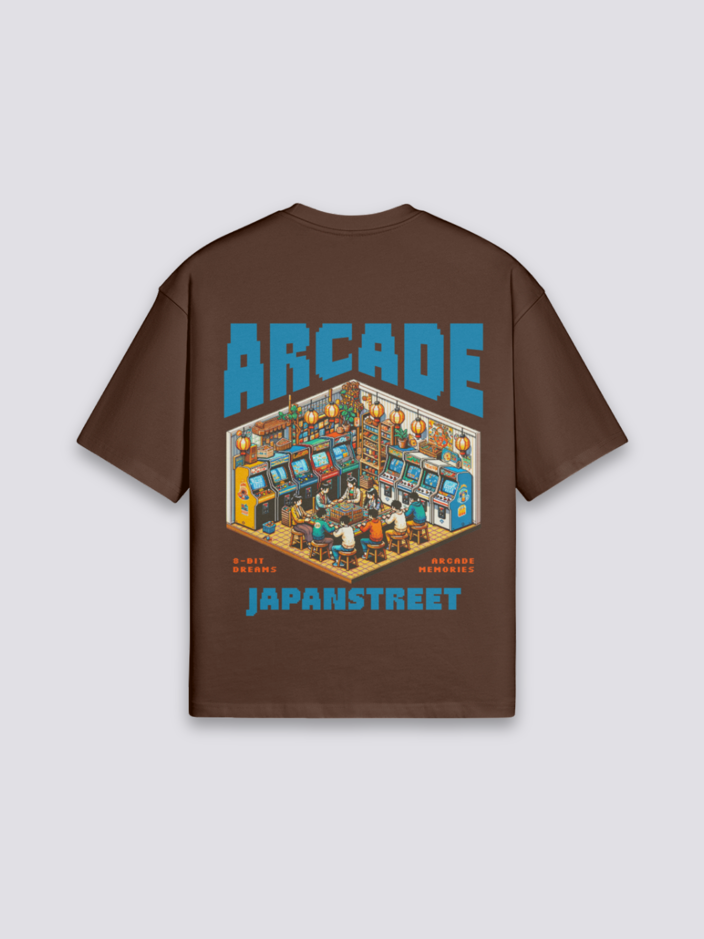 Camiseta retro gaming arcade 8-bit marrón estampado japonés oversize