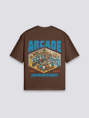 Camiseta retro gaming arcade 8-bit marrón estampado japonés oversize