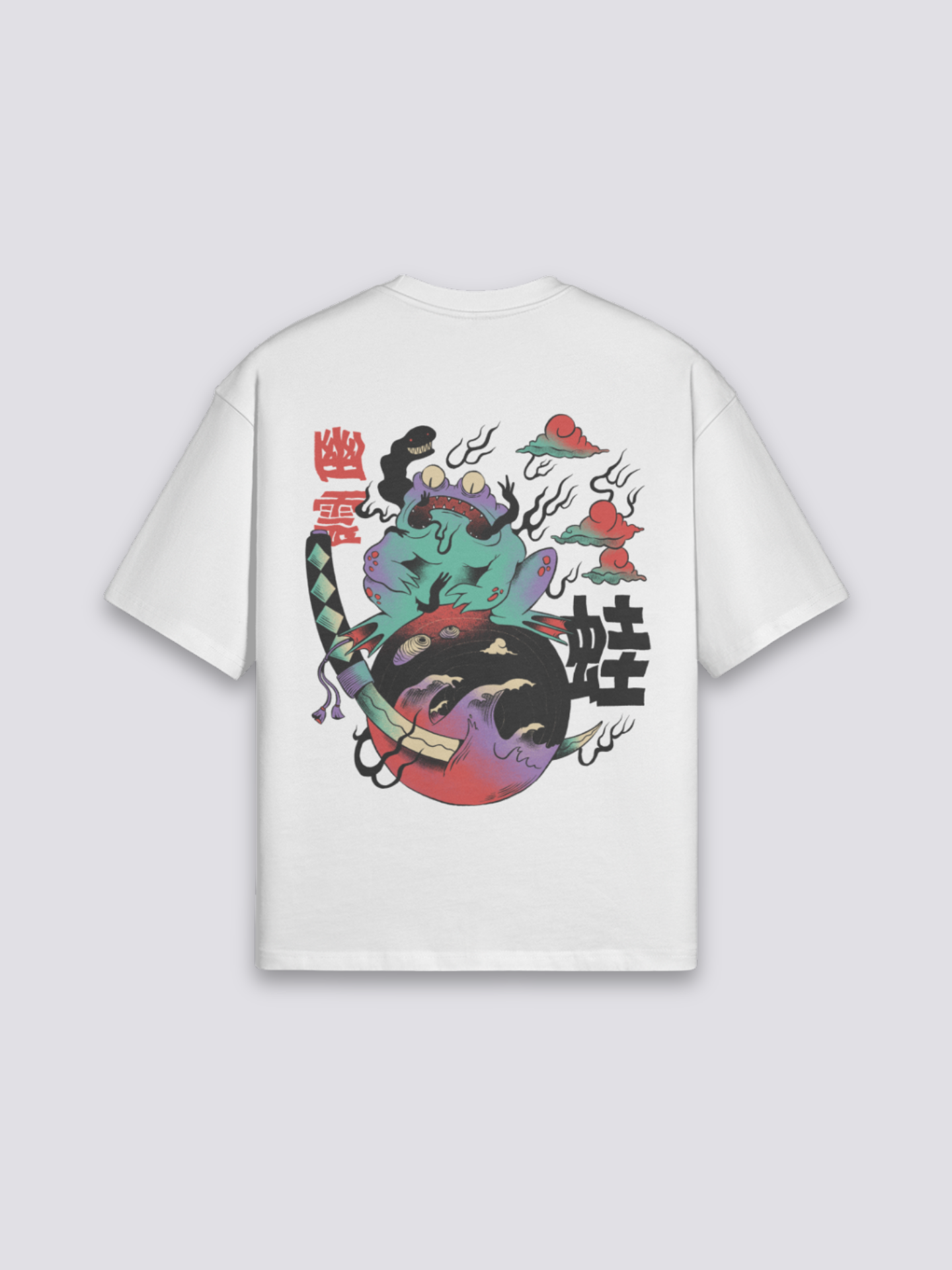 Camiseta retro japonesa rana samurái estampado japonés oversize