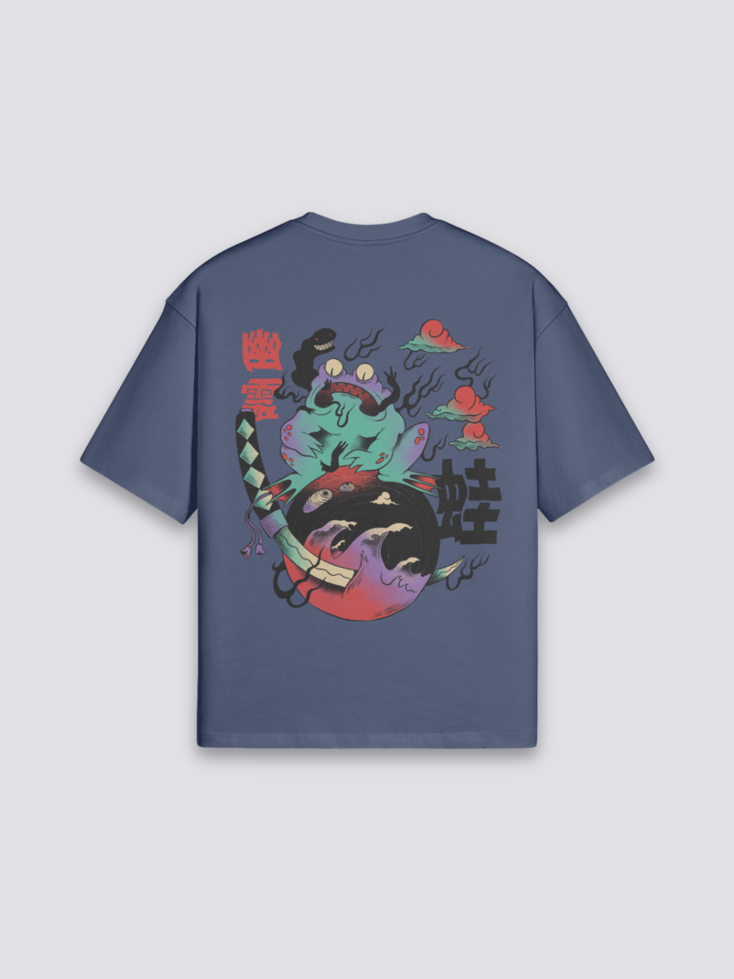 Camiseta retro japonesa rana samurái estampado japonés oversize