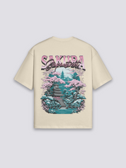 Camiseta Sakura beige estampado japonés oversize