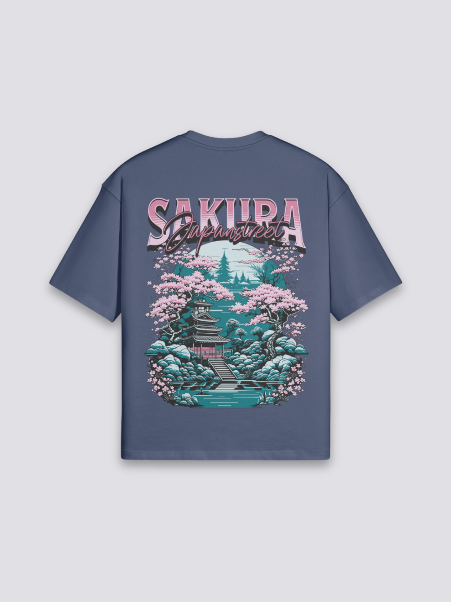 Camiseta Sakura azul marino estampado japonés oversize