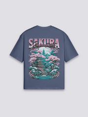 Camiseta Sakura azul marino estampado japonés oversize