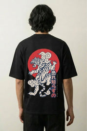 Camiseta tigre blanco sol rojo estampado japonés oversize Ropa Japonesa
