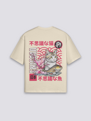 Camiseta tradicional japonesa beige estampado japonés oversize
