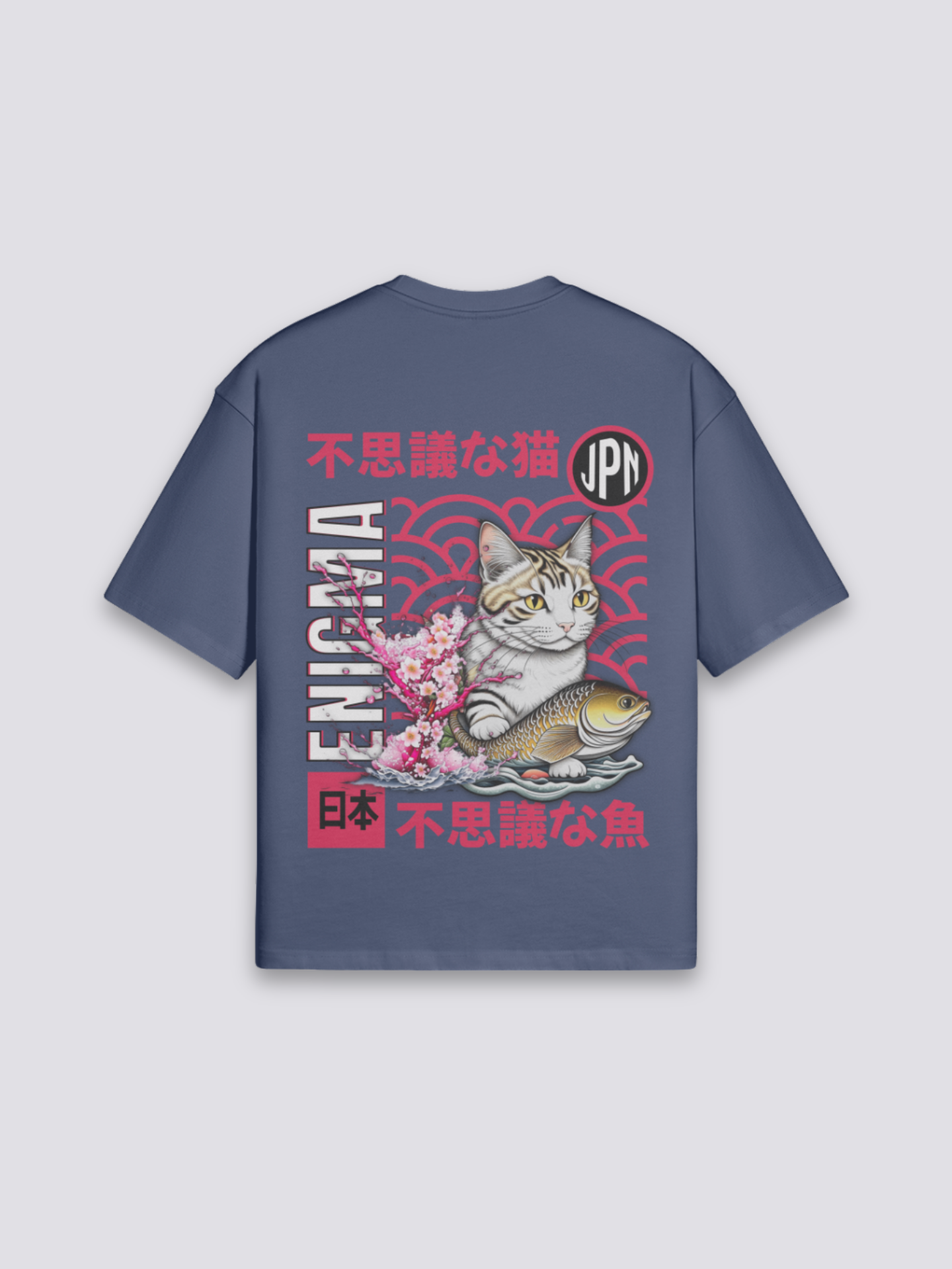 Camiseta tradicional japonesa azul marino estampado japonés oversize