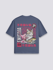Camiseta tradicional japonesa azul marino estampado japonés oversize