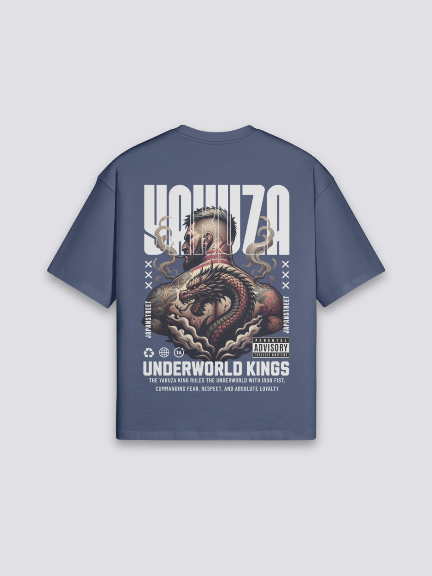 Camiseta yakuza irezumi dragón azul marino estampado japonés oversize