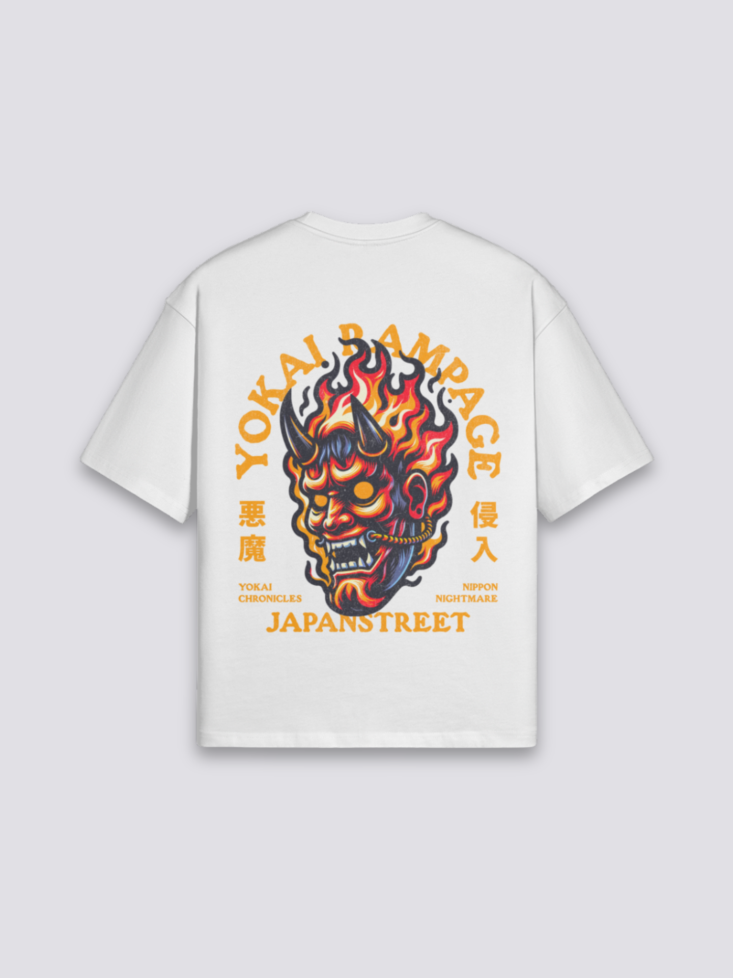 Camiseta Yokai blanco estampado japonés oversize
