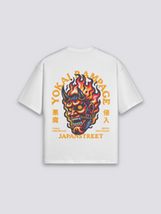 Camiseta Yokai blanco estampado japonés oversize