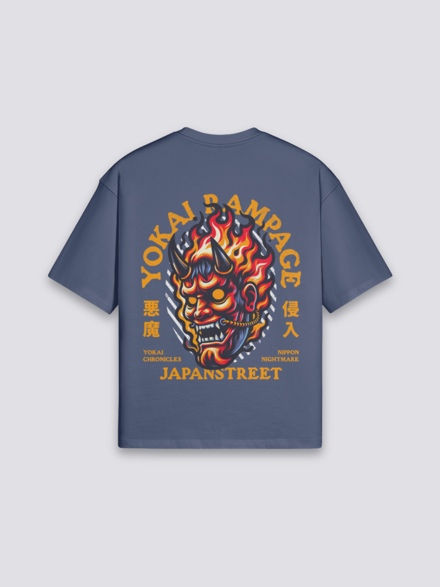 Camiseta Yokai azul marino estampado japonés oversize