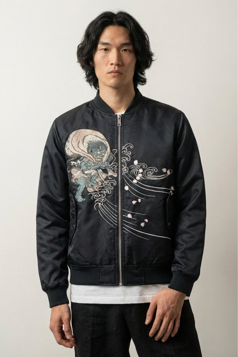 Cazadora japonesa Yokai Oniri vista trasera bordado poliéster cazadora souvenir sukajan streetwear japonés Ropa Japonesa
