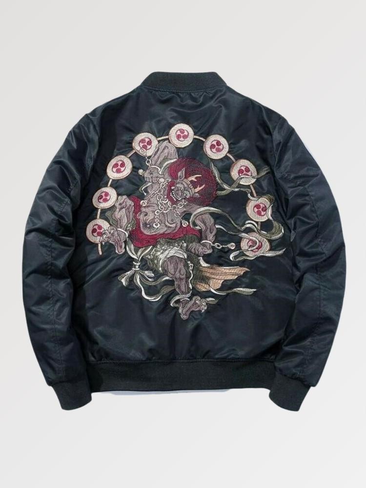 Cazadora japonesa Yokai Oniri vista trasera bordado poliéster cazadora souvenir sukajan streetwear japonés Ropa Japonesa