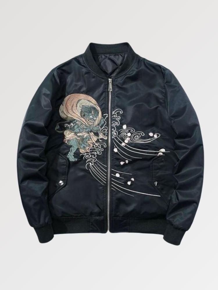 Cazadora japonesa Yokai Oniri vista trasera bordado poliéster cazadora souvenir sukajan streetwear japonés Ropa Japonesa