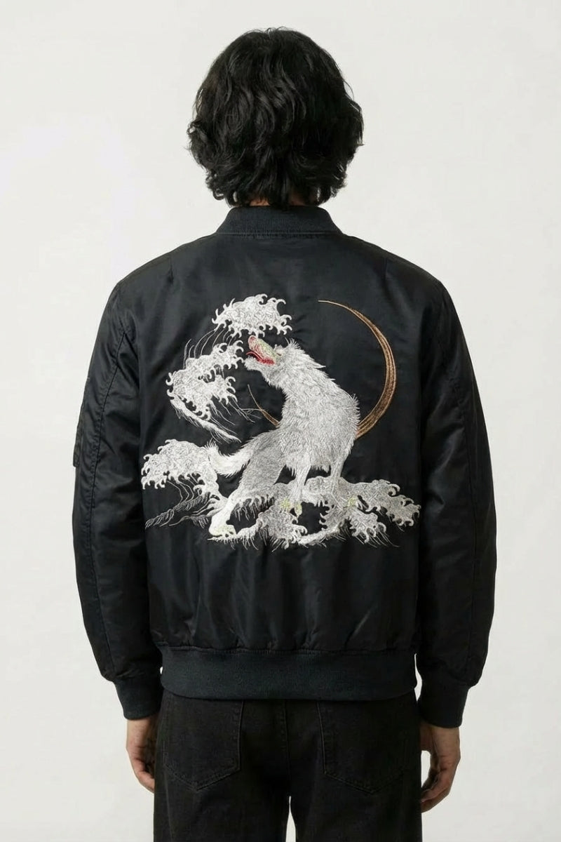 Chaqueta bomber de recuerdo Kitsuneneki bordado en la espalda poliéster cazadora souvenir sukajan streetwear japonés Ropa Japonesa