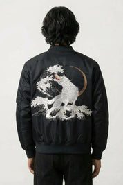 Chaqueta bomber de recuerdo Kitsuneneki bordado en la espalda poliéster cazadora souvenir sukajan streetwear japonés Ropa Japonesa