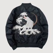 Chaqueta bomber de recuerdo Kitsuneneki vista trasera bordado poliéster cazadora souvenir sukajan streetwear japonés Ropa Japonesa