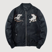 Chaqueta bomber de recuerdo Kitsuneneki vista trasera bordado poliéster cazadora souvenir sukajan streetwear japonés Ropa Japonesa