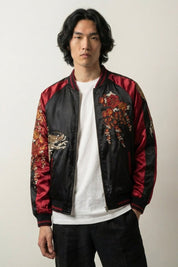 Cazadora bomber japonesa Sue-Ryu para hombre vista trasera bordado poliéster cazadora souvenir sukajan streetwear japonés Ropa Japonesa