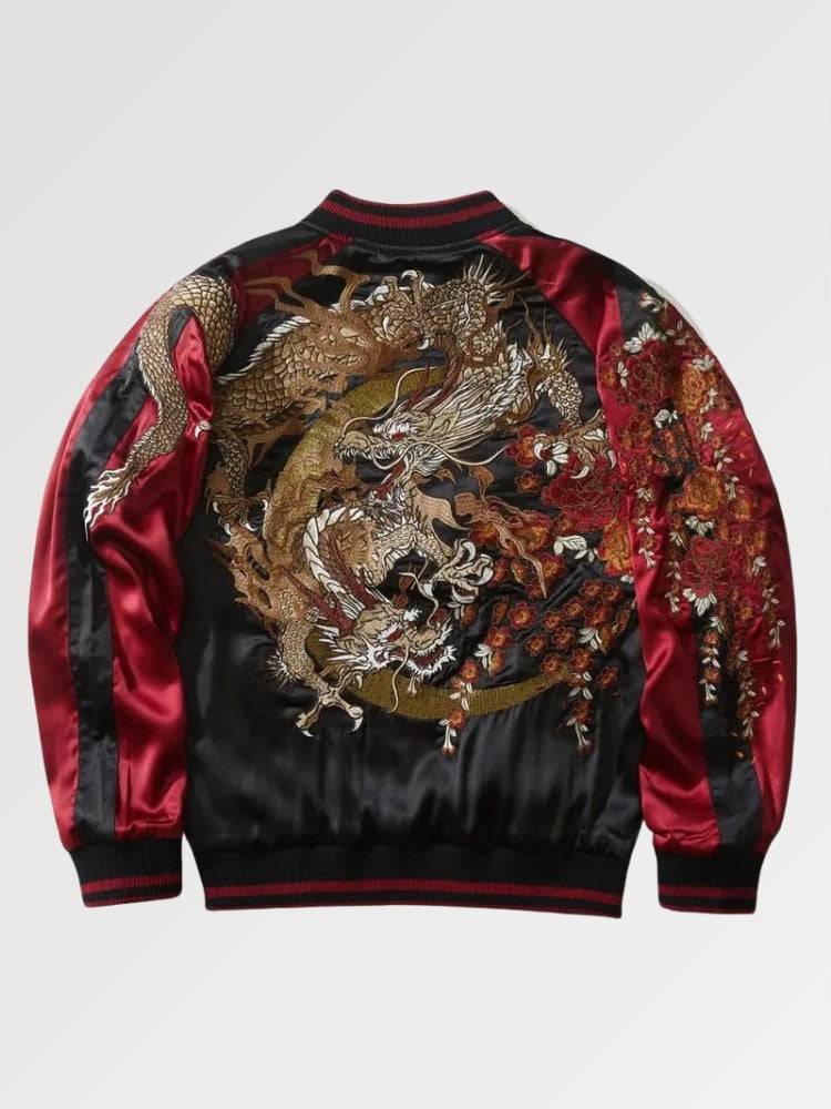 Cazadora bomber japonesa Sue-Ryu para hombre vista trasera bordado poliéster cazadora souvenir sukajan streetwear japonés Ropa Japonesa