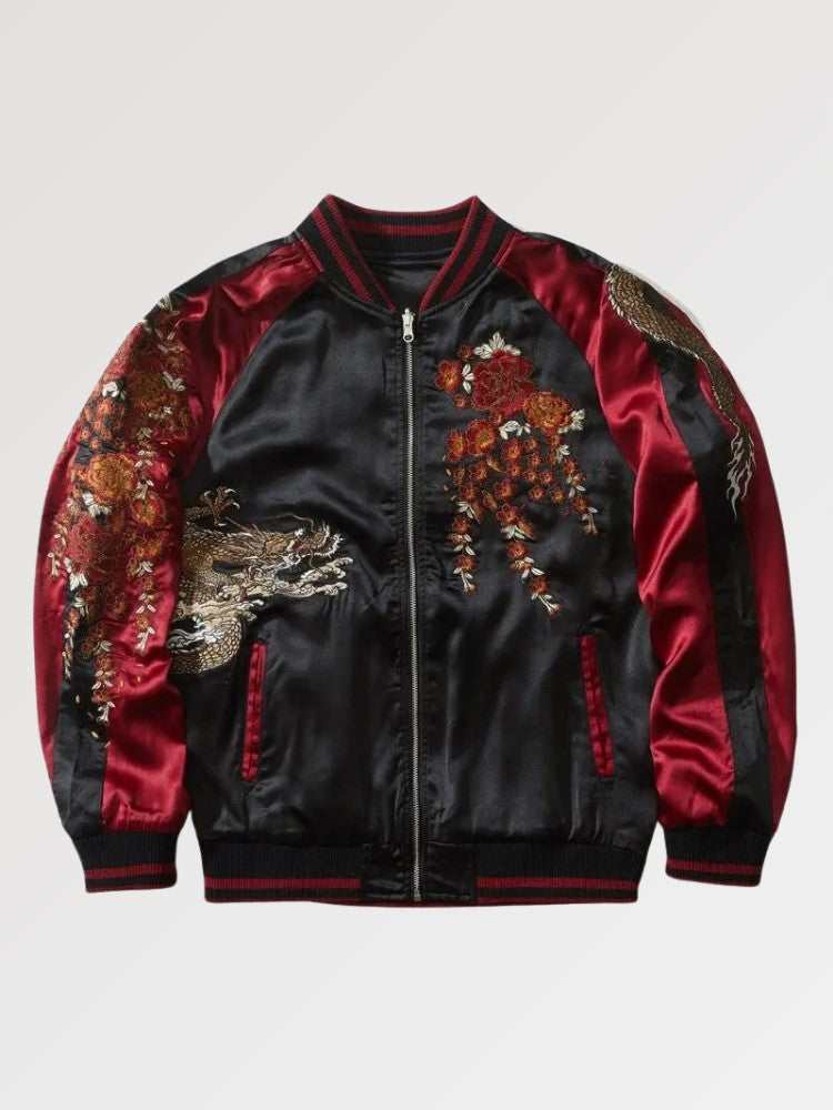 Cazadora bomber japonesa Sue-Ryu para hombre vista trasera bordado poliéster cazadora souvenir sukajan streetwear japonés Ropa Japonesa
